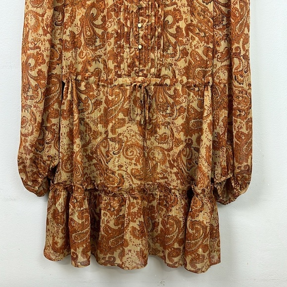 House of Harlow 1960 Paisley Orange/Tan Drawstring Waist Dress Sz 8 - Picture 6 of 11